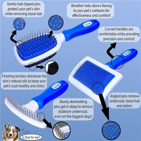 6 In 1 Premium Dog Brush Set - Dog Grooming Brushes - Ball Pin & Bristle Brush - Picture 4 of 7